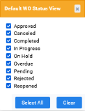 Default WO Status View popup